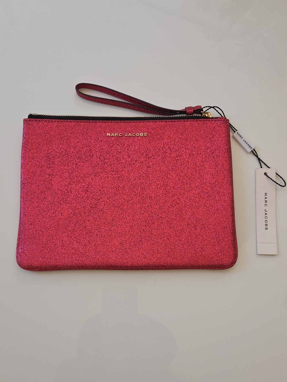 Marc Jacobs Red/Deep Pink Glitter Wristlet Pouch. NWT